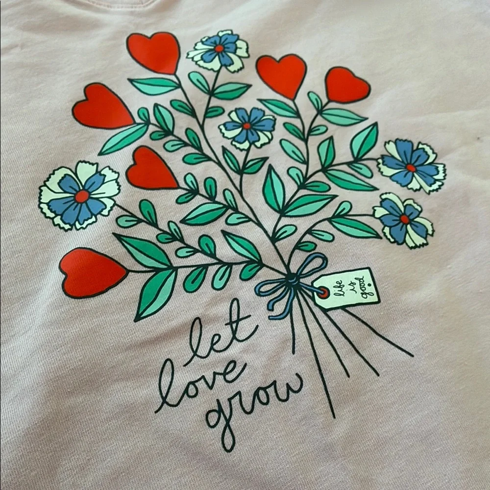 NEW Life Is Good Light Pink T-Shirt with Heart and Flower Design - Picture 3 of 4